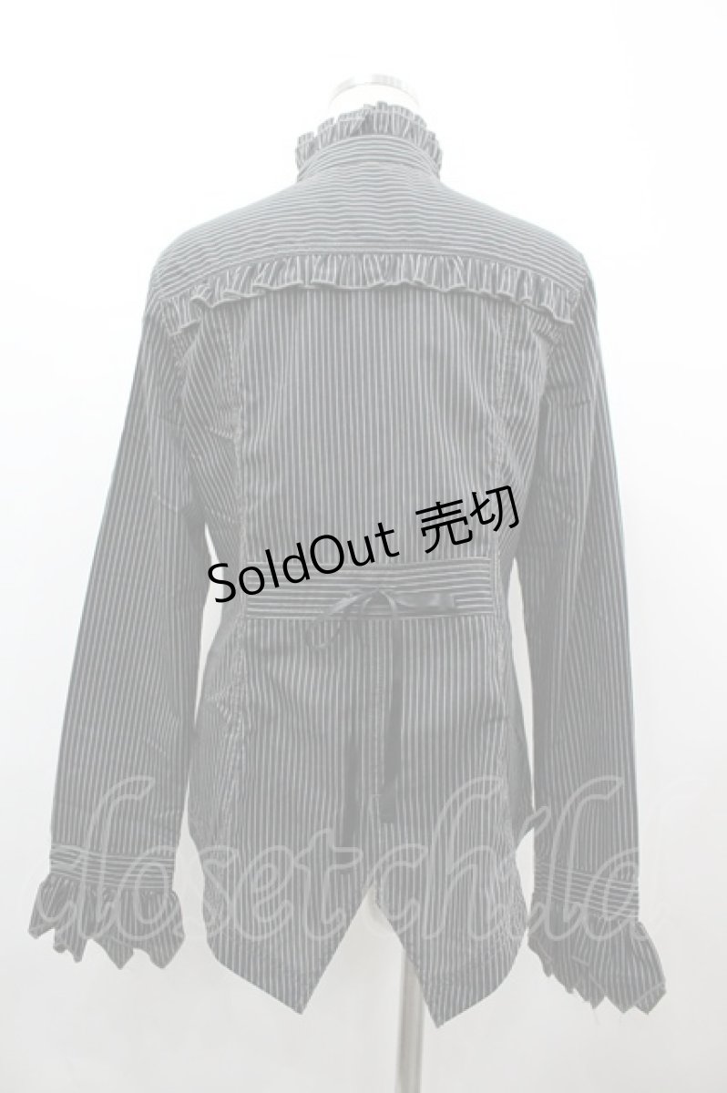 画像2: ALGONQUINS / ジャボ付きスタンドカラーストライプブラウス 1 黒×白 I-26-03-14-020-AL-BL-TE-ZI (2)