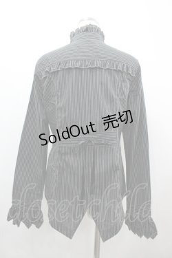 画像2: ALGONQUINS / ジャボ付きスタンドカラーストライプブラウス 1 黒×白 I-26-03-14-020-AL-BL-TE-ZI