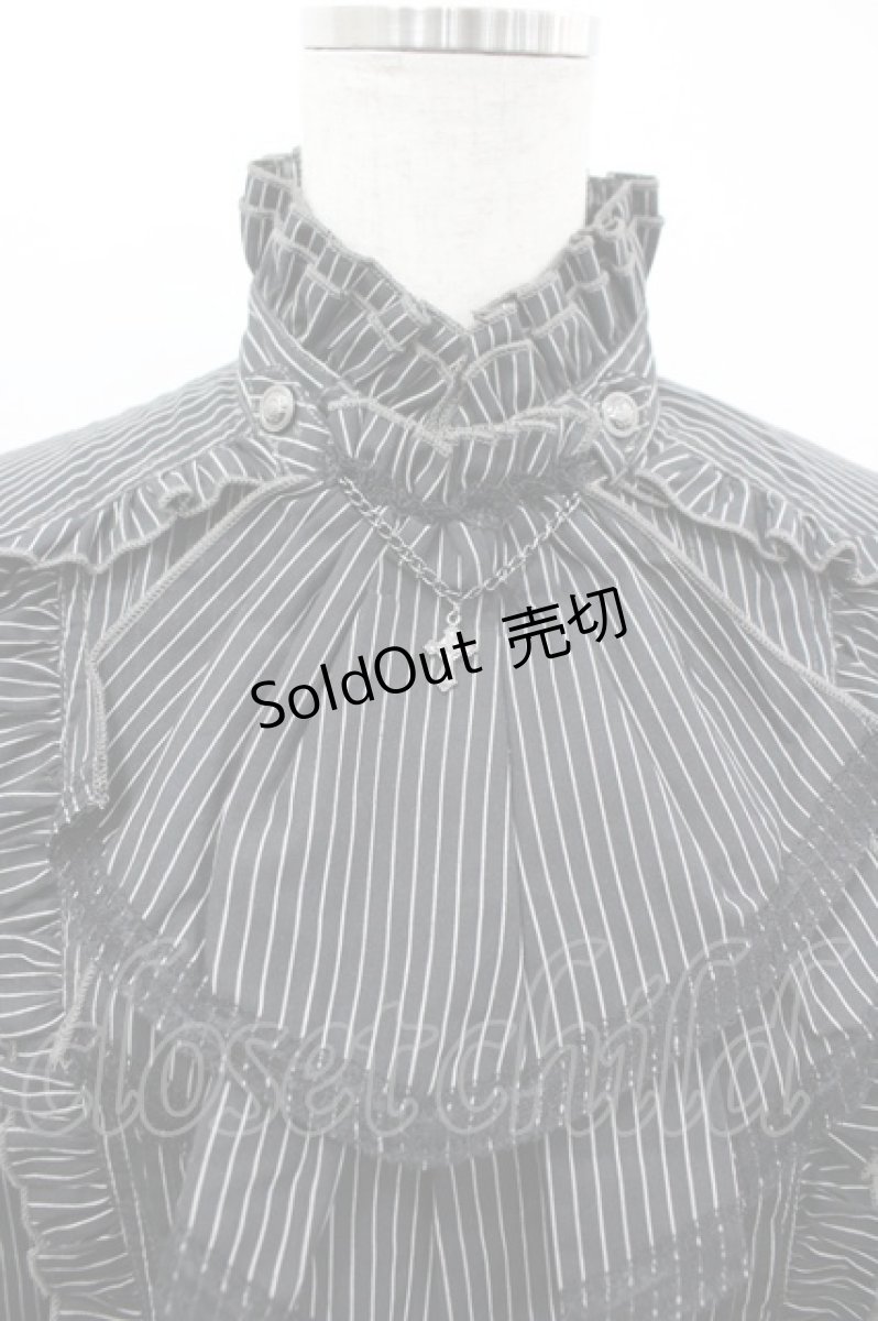 画像3: ALGONQUINS / ジャボ付きスタンドカラーストライプブラウス 1 黒×白 I-26-03-14-020-AL-BL-TE-ZI (3)