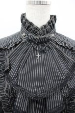画像3: ALGONQUINS / ジャボ付きスタンドカラーストライプブラウス 1 黒×白 I-26-03-14-020-AL-BL-TE-ZI (3)