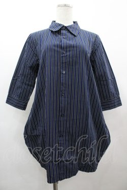 画像1: Deorart / ストライプロングシャツ M ブルー×黒 I-26-03-14-022-PU-BL-TE-ZI