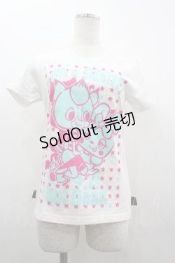 画像1: SEX POT ReVeNGe / アニマル&スター総柄Tシャツ  白ＸピンクＸサックス I-26-03-14-029-SP-TO-SA-ZI