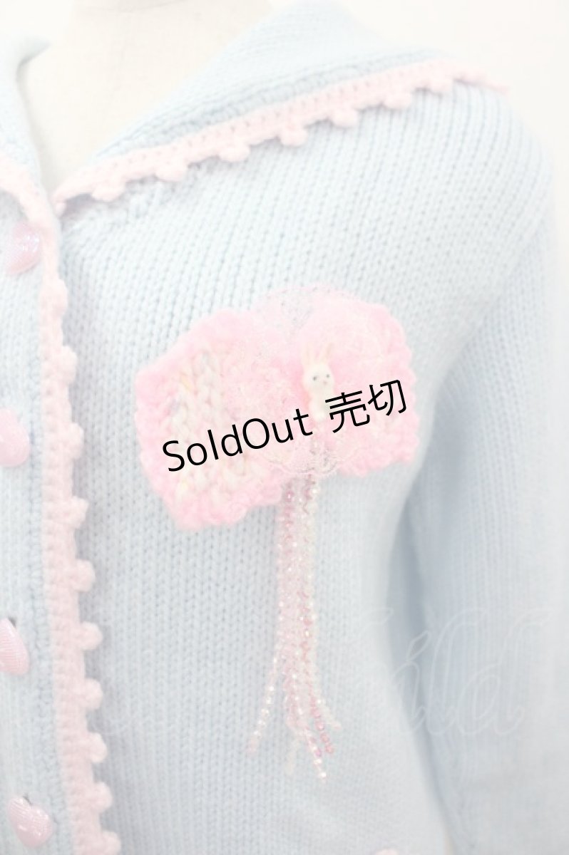 画像2: Nile Perch / セーラー襟モチーフニットカーディガン  サックスｘピンク I-26-03-16-028-LO-TO-SA-ZI (2)