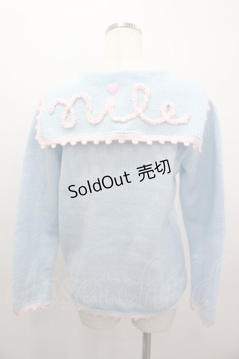 画像3: Nile Perch / セーラー襟モチーフニットカーディガン  サックスｘピンク I-26-03-16-028-LO-TO-SA-ZI (3)