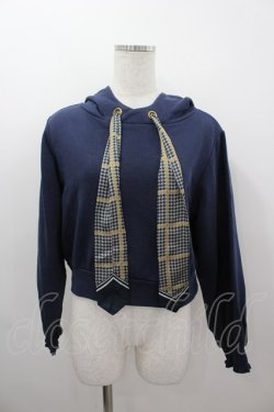 画像1: Fi.n.t / 千鳥柄スカーフデザインパーカー  ネイビー I-26-03-16-029-CA-TO-SA-ZI