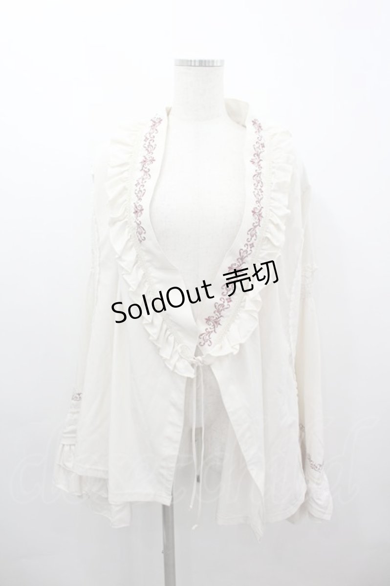 画像1: Ozz oneste / 刺繍フリル姫袖カーディガン  生成り I-26-03-16-036-OO-TO-SA-ZI (1)