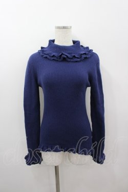 画像1: PINK HOUSE / フリル使いタートルリブニット  ネイビー I-26-03-16-037-LO-TO-SA-ZI