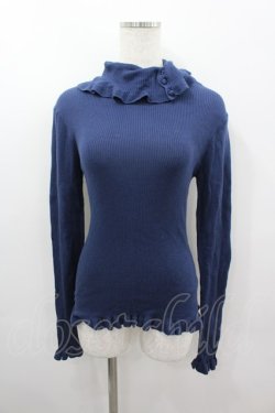 画像1: PINK HOUSE / ボタンハイネックニットトップス  ネイビー I-26-03-16-040-LO-TO-SA-ZI