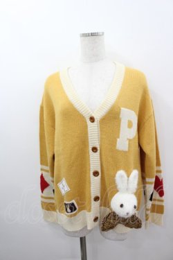 画像1: PINK HOUSE / うさぎ顔ぐるみモチーフ付きニットカーディガン  イエロー I-26-03-16-045-LO-TO-SA-ZI