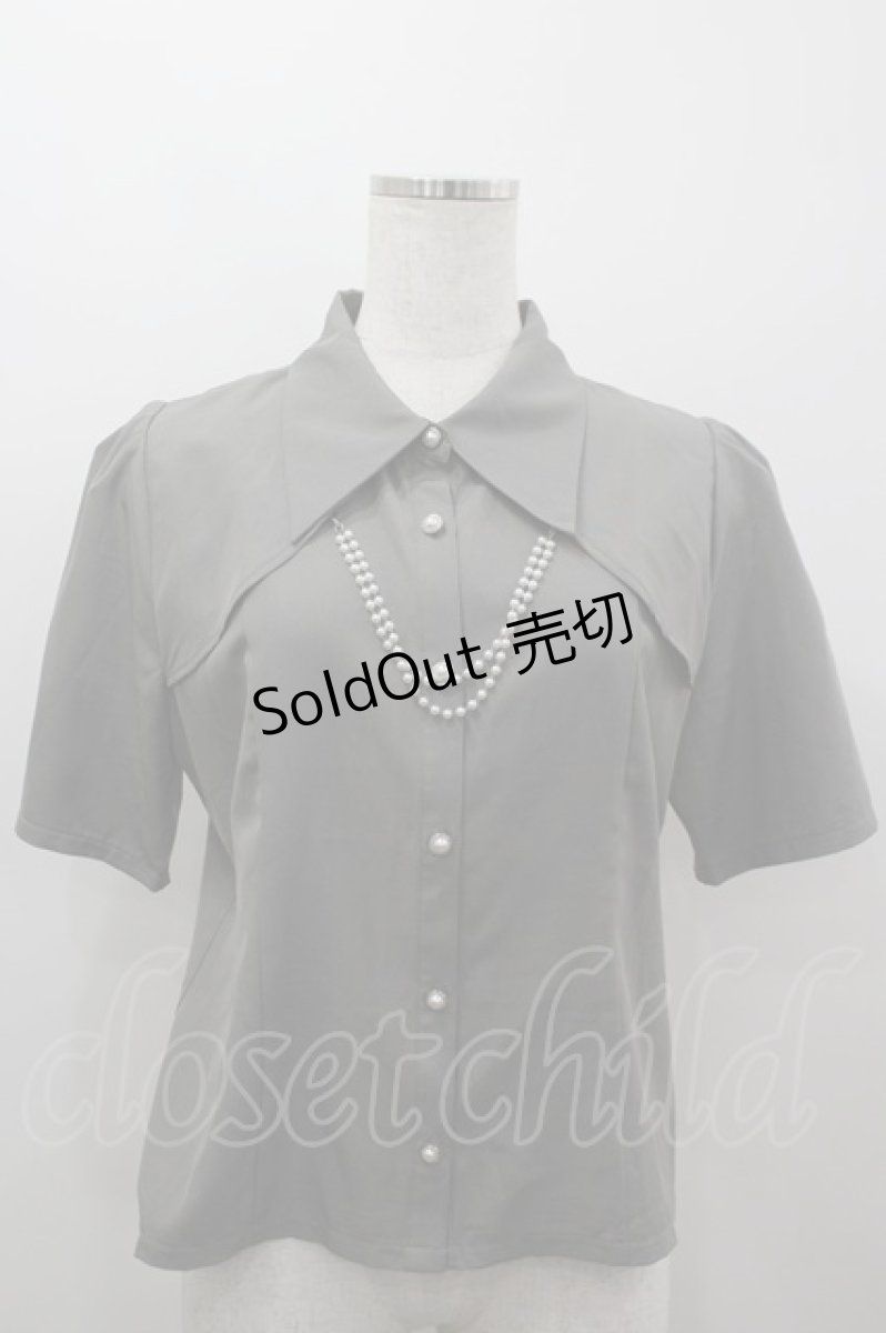 画像1: axes femme / パールチェーン半袖ブラウス  グレーＸ白 I-26-03-16-005-AX-BL-SA-ZI (1)