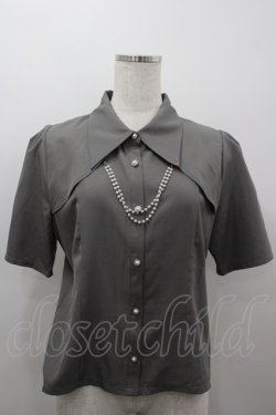 画像1: axes femme / パールチェーン半袖ブラウス  グレーＸ白 I-26-03-16-005-AX-BL-SA-ZI