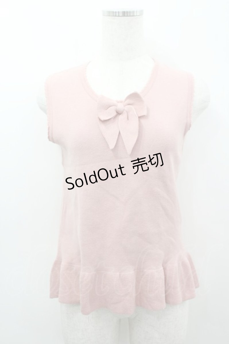 画像1: KANEKO ISAO / フロントリボンノースリーブニットトップス  ピンク I-26-03-16-052-EL-TO-SA-ZI (1)