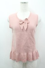 画像1: KANEKO ISAO / フロントリボンノースリーブニットトップス  ピンク I-26-03-16-052-EL-TO-SA-ZI (1)