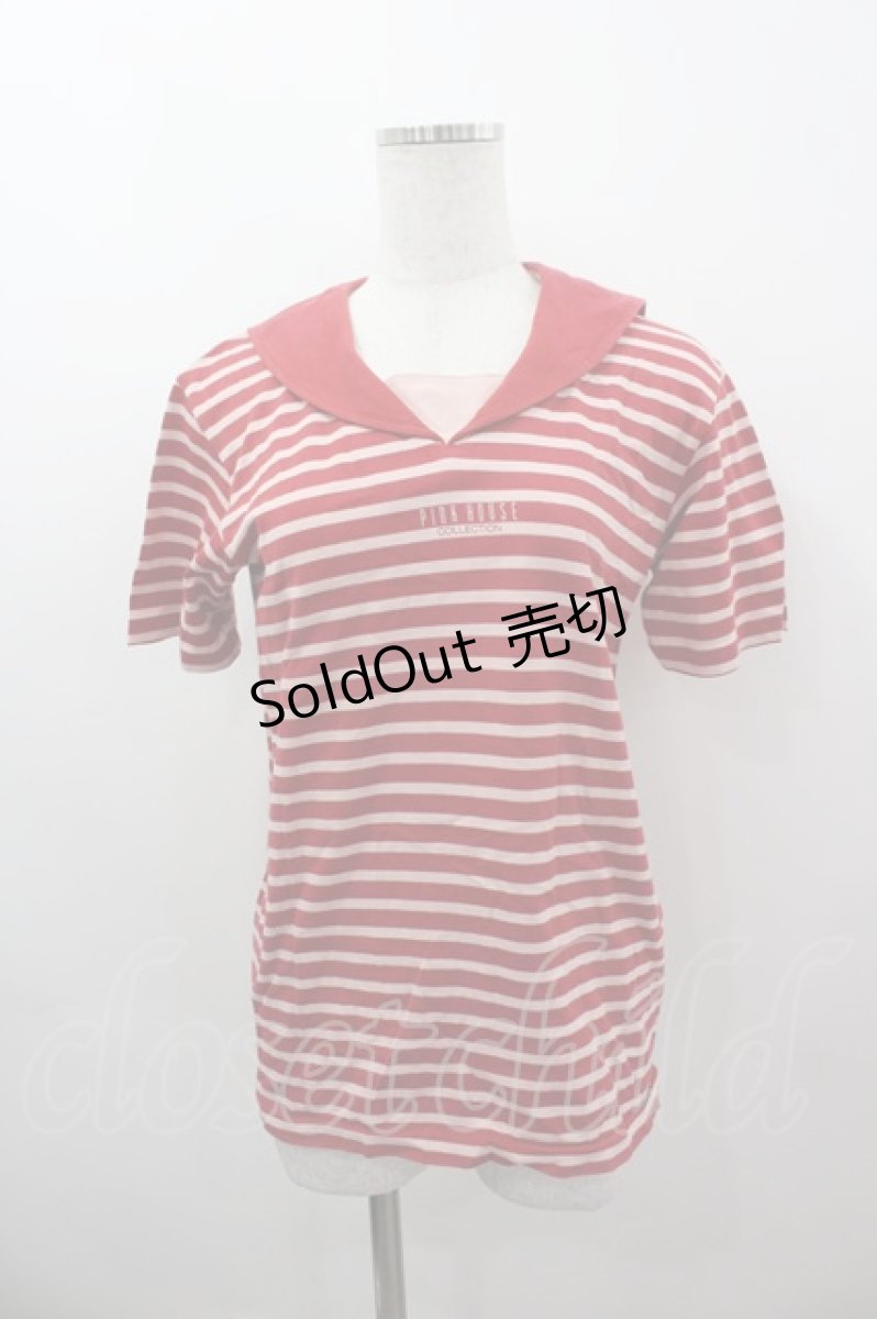 画像1: PINK HOUSE / セーラー襟ボーダー半袖カットソー  赤 I-26-03-16-054-LO-TO-SA-ZI (1)