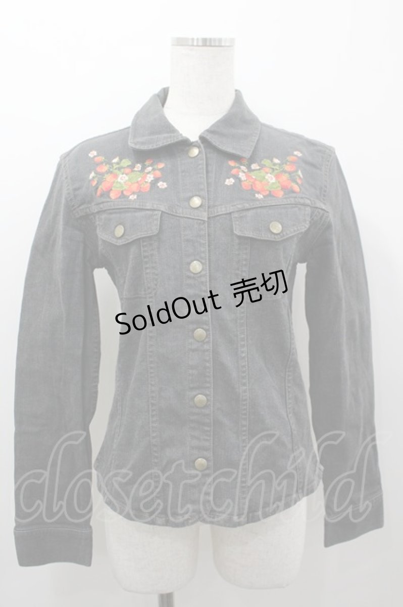 画像1: PINK HOUSE / いちご刺繍デニムジャケット  黒デニム I-26-03-16-059-LO-JA-SA-ZI (1)