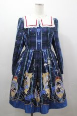 画像1: MiKi（海外ロリータブランド） / フクロウ額縁チェックセーラー襟ワンピース  青Ｘチェック I-26-03-16-065-LO-OP-SA-ZI (1)