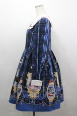 画像2: MiKi（海外ロリータブランド） / フクロウ額縁チェックセーラー襟ワンピース  青Ｘチェック I-26-03-16-065-LO-OP-SA-ZI (2)