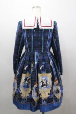 画像3: MiKi（海外ロリータブランド） / フクロウ額縁チェックセーラー襟ワンピース  青Ｘチェック I-26-03-16-065-LO-OP-SA-ZI (3)