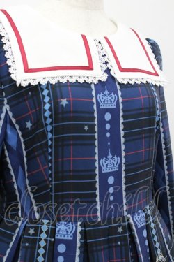 画像5: MiKi（海外ロリータブランド） / フクロウ額縁チェックセーラー襟ワンピース  青Ｘチェック I-26-03-16-065-LO-OP-SA-ZI