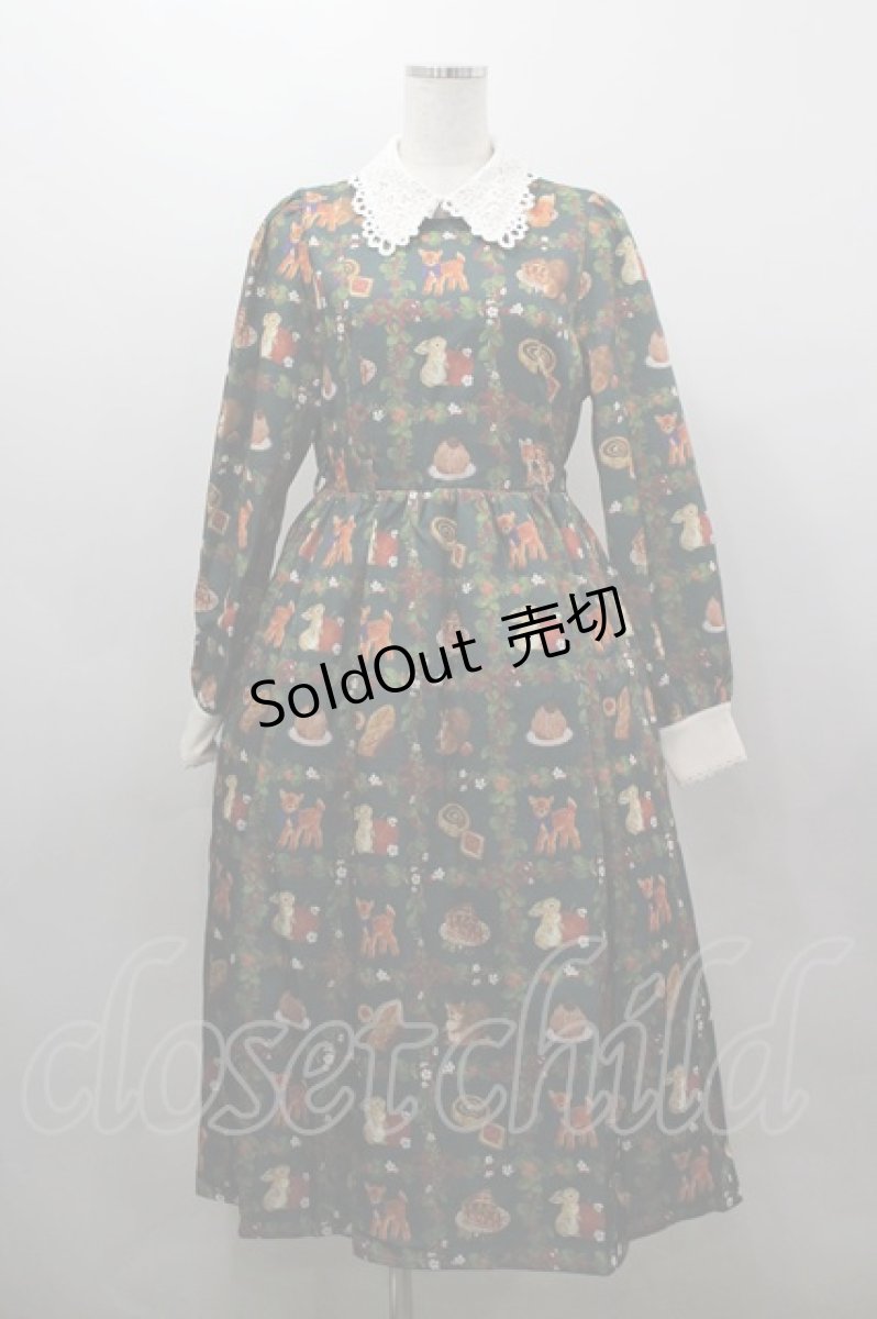 画像1: axes femme kawaii / 森のケーキ屋さん柄ワンピース M グリーン I-26-03-16-072-AX-OP-SA-ZI (1)