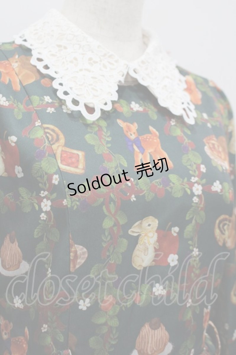 画像5: axes femme kawaii / 森のケーキ屋さん柄ワンピース M グリーン I-26-03-16-072-AX-OP-SA-ZI (5)