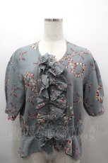 画像1: PINK HOUSE / チェックリボン&フラワーリース柄半袖ブラウス  ブルー I-26-03-16-009-LO-BL-SA-ZI (1)