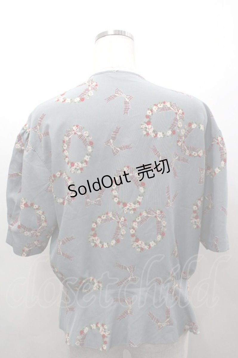 画像3: PINK HOUSE / チェックリボン&フラワーリース柄半袖ブラウス  ブルー I-26-03-16-009-LO-BL-SA-ZI (3)