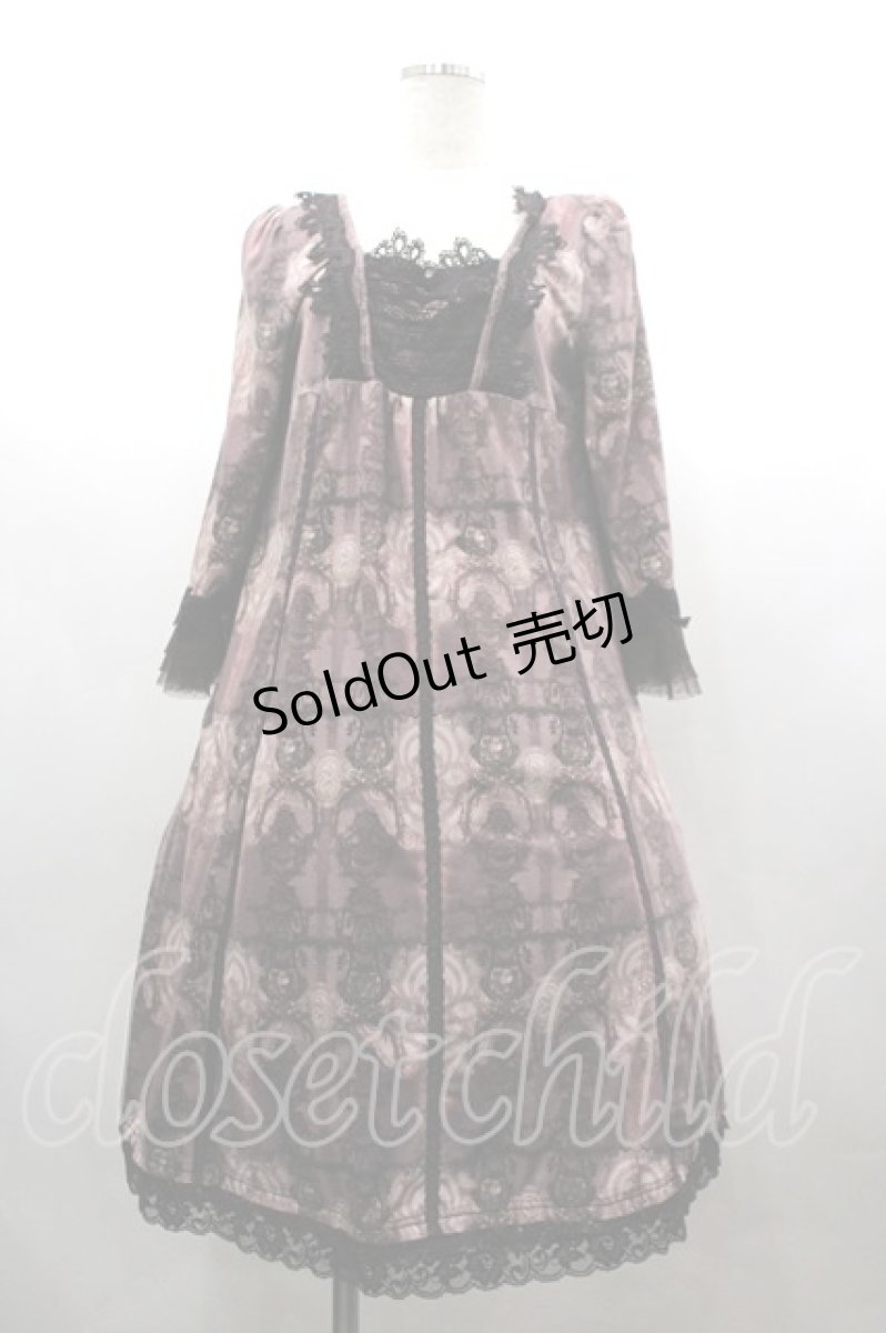 画像1: OZZ ANGELO / 胸元レース&総柄半袖ワンピース  ボルドー I-26-03-16-086-OO-OP-SA-ZI (1)