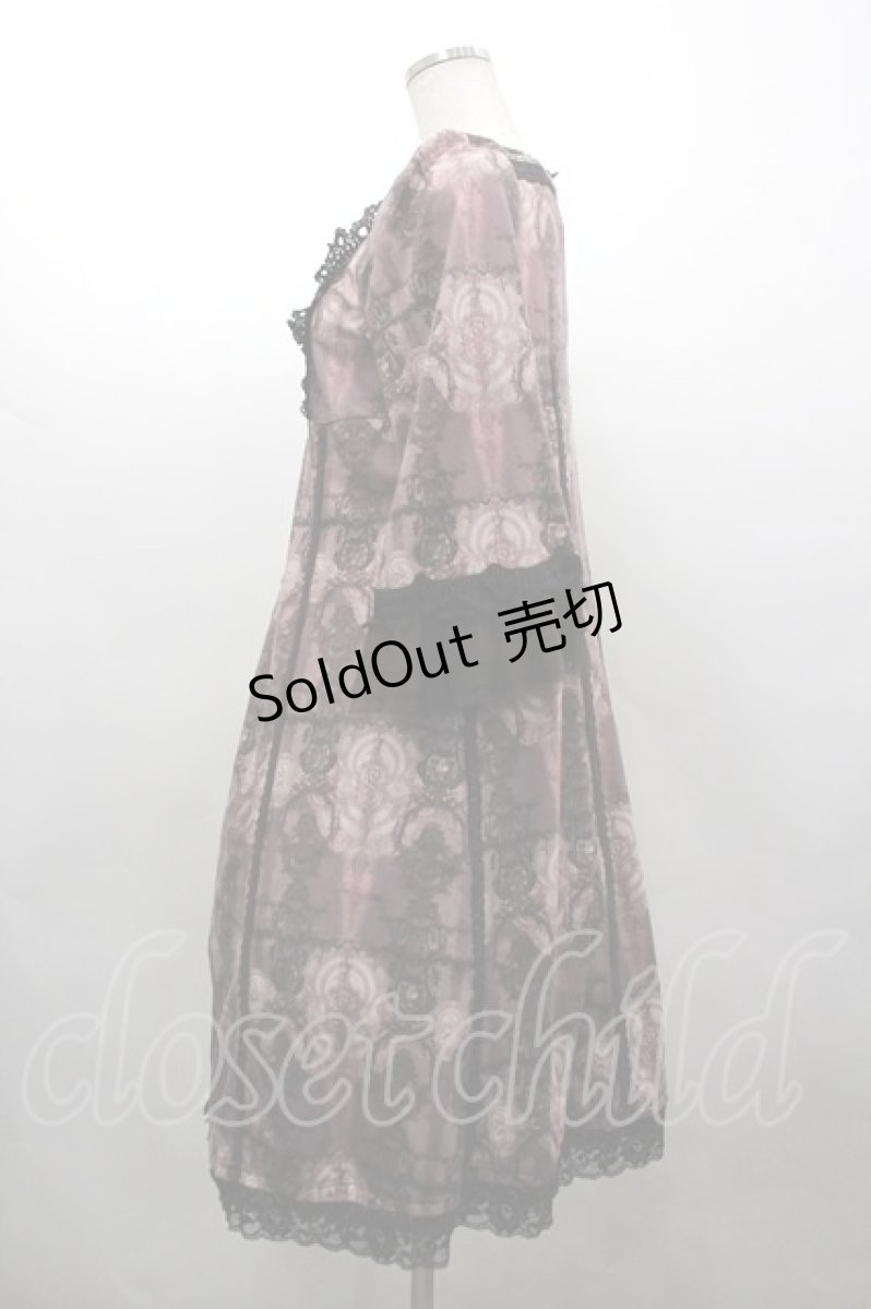 画像2: OZZ ANGELO / 胸元レース&総柄半袖ワンピース  ボルドー I-26-03-16-086-OO-OP-SA-ZI (2)