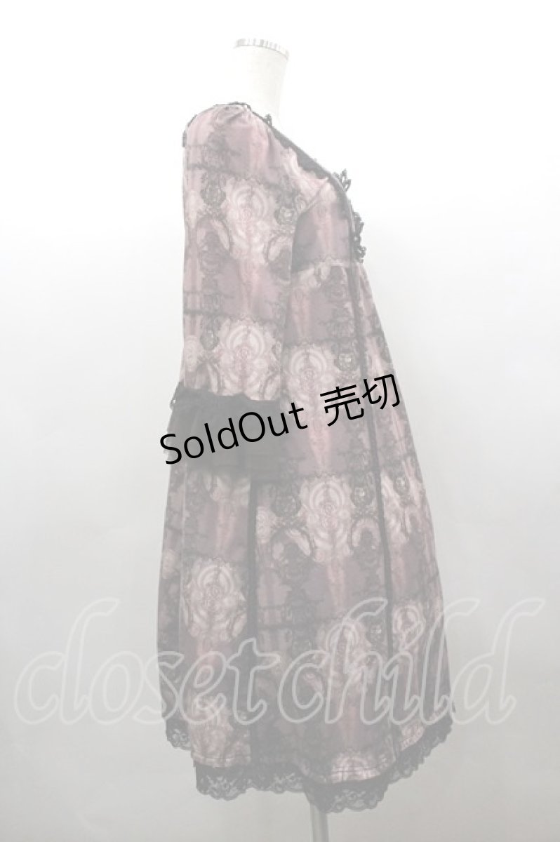 画像4: OZZ ANGELO / 胸元レース&総柄半袖ワンピース  ボルドー I-26-03-16-086-OO-OP-SA-ZI (4)