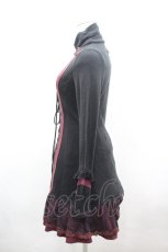 画像2: Ozz Croce / フロント編み上げハイネック長袖ワンピース  黒Ｘボルドー I-26-03-16-087-OO-OP-SA-ZI (2)