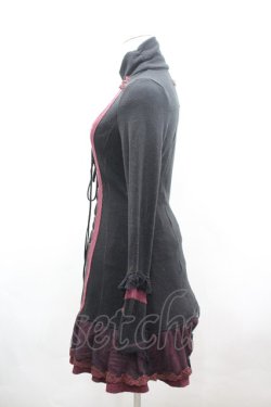 画像2: Ozz Croce / フロント編み上げハイネック長袖ワンピース  黒Ｘボルドー I-26-03-16-087-OO-OP-SA-ZI