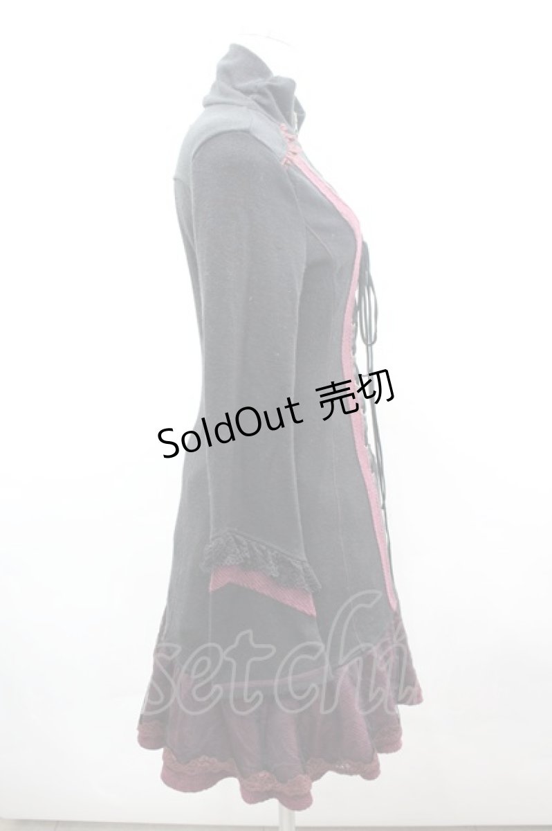 画像4: Ozz Croce / フロント編み上げハイネック長袖ワンピース  黒Ｘボルドー I-26-03-16-087-OO-OP-SA-ZI (4)