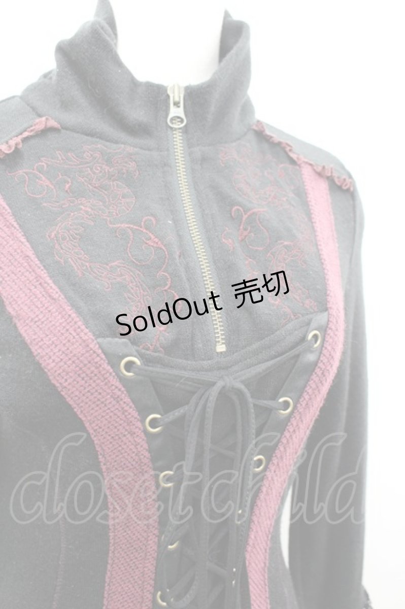 画像5: Ozz Croce / フロント編み上げハイネック長袖ワンピース  黒Ｘボルドー I-26-03-16-087-OO-OP-SA-ZI (5)