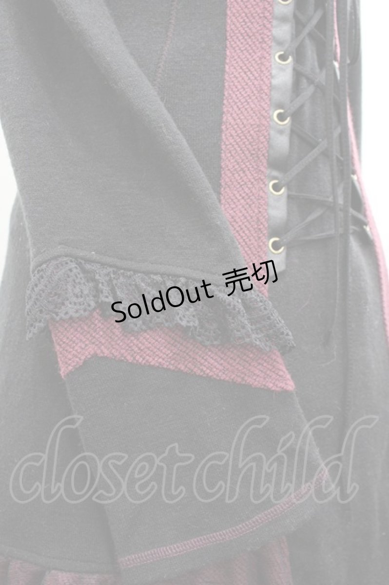 画像6: Ozz Croce / フロント編み上げハイネック長袖ワンピース  黒Ｘボルドー I-26-03-16-087-OO-OP-SA-ZI (6)