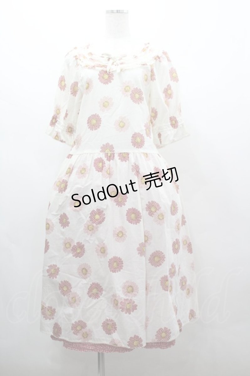 画像1: PINK HOUSE / ギンガムひな菊ワンピース  アイボリーＸ赤 I-26-03-16-094-LO-OP-SA-ZI (1)