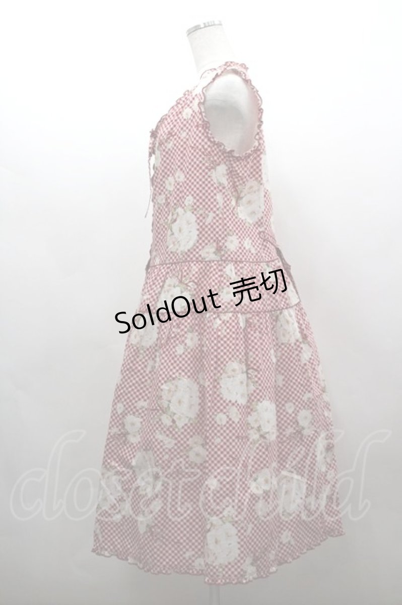 画像2: PINK HOUSE / 野ばらギンガムプリントノースリーブワンピース  赤チェックＸ白 I-26-03-16-098-LO-OP-SA-ZI (2)