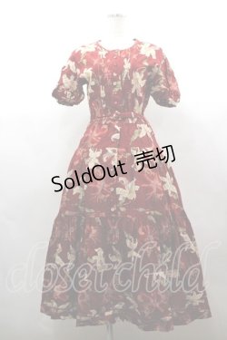 画像1: INGEBORG / 百合柄半袖ワンピース  赤Ｘ白 I-26-03-16-099-LO-OP-SA-ZI