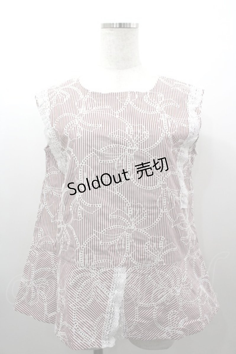 画像1: INGEBORG / ストライプアイレットリボン刺繍ブラウス 3(サイズ9号) 赤Ｘ白 I-26-03-16-014-LO-BL-SA-ZI (1)