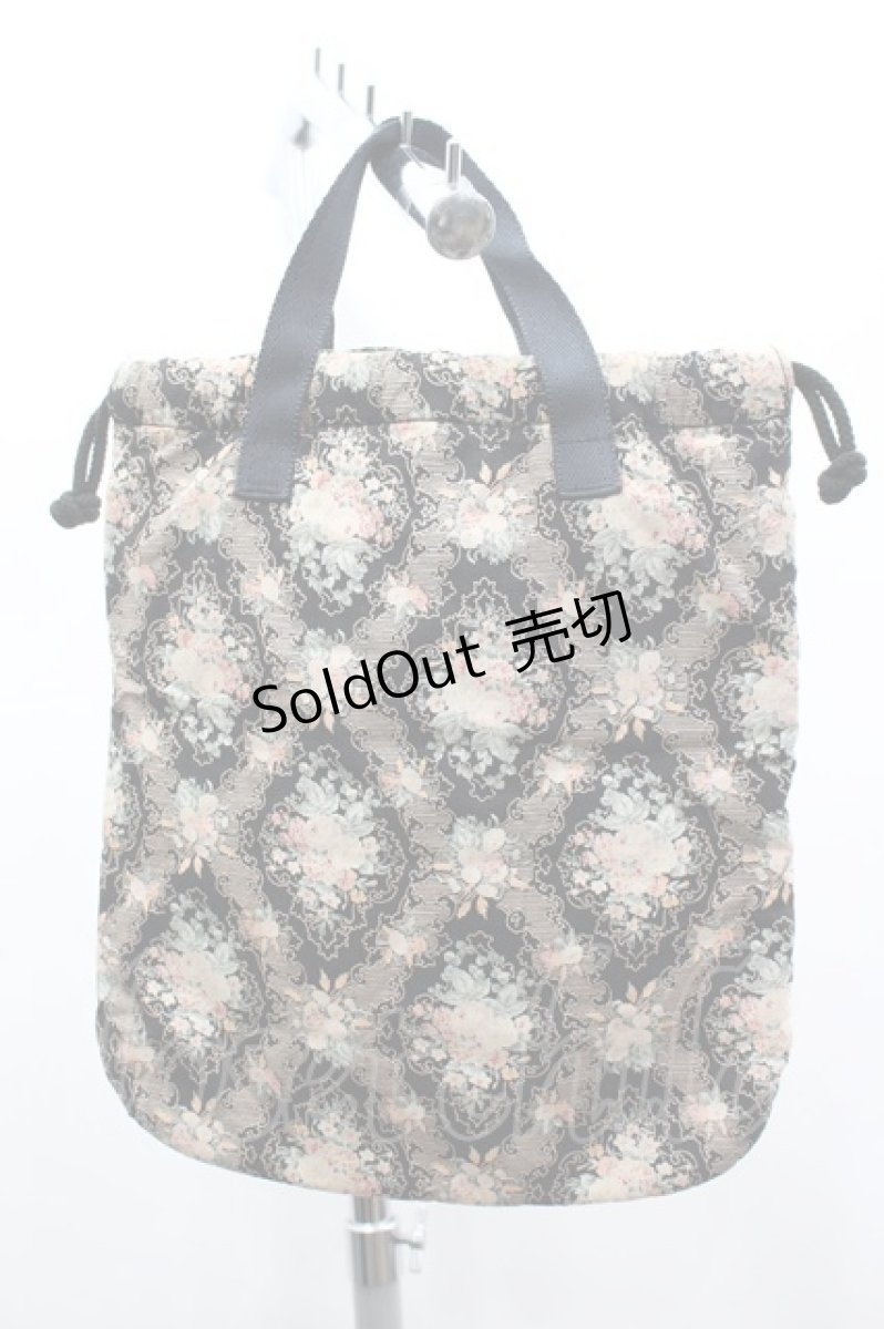 画像2: PINK HOUSE / ローズブーケプリント巾着バッグ  黒Ｘピンク I-26-03-16-110-LO-BG-SA-ZTK051 (2)