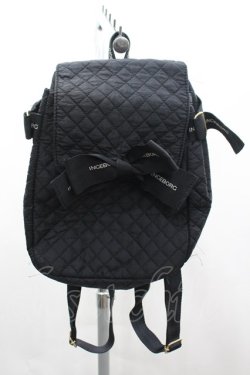 画像1: INGEBORG / ロゴリボンキルティングリュック  黒 I-26-03-16-111-LO-BG-SA-ZI