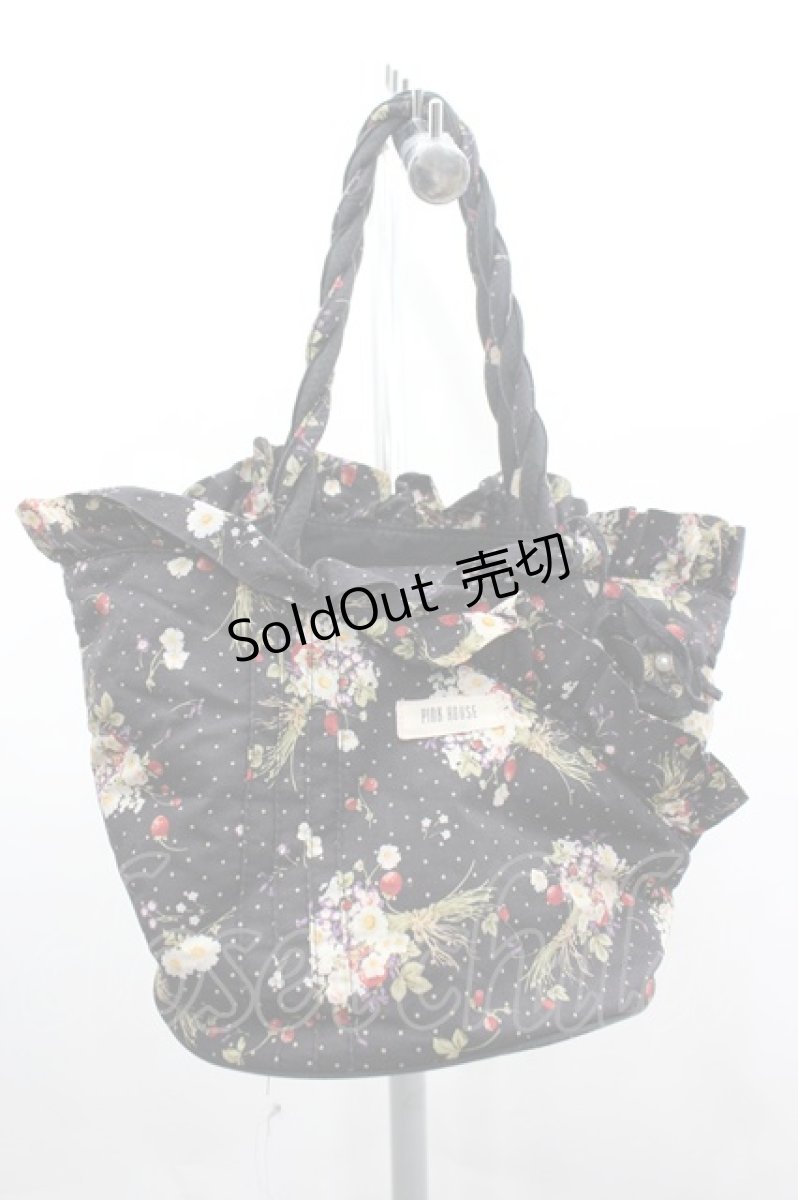 画像1: PINK HOUSE / いちごフラワーブーケ総柄ミニバッグ  黒 I-26-03-16-113-LO-BG-SA-ZI (1)