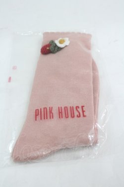 画像1: PINK HOUSE / イチゴモチーフ付きソックス  ピンク I-26-03-16-118-LO-ZA-SA-ZI