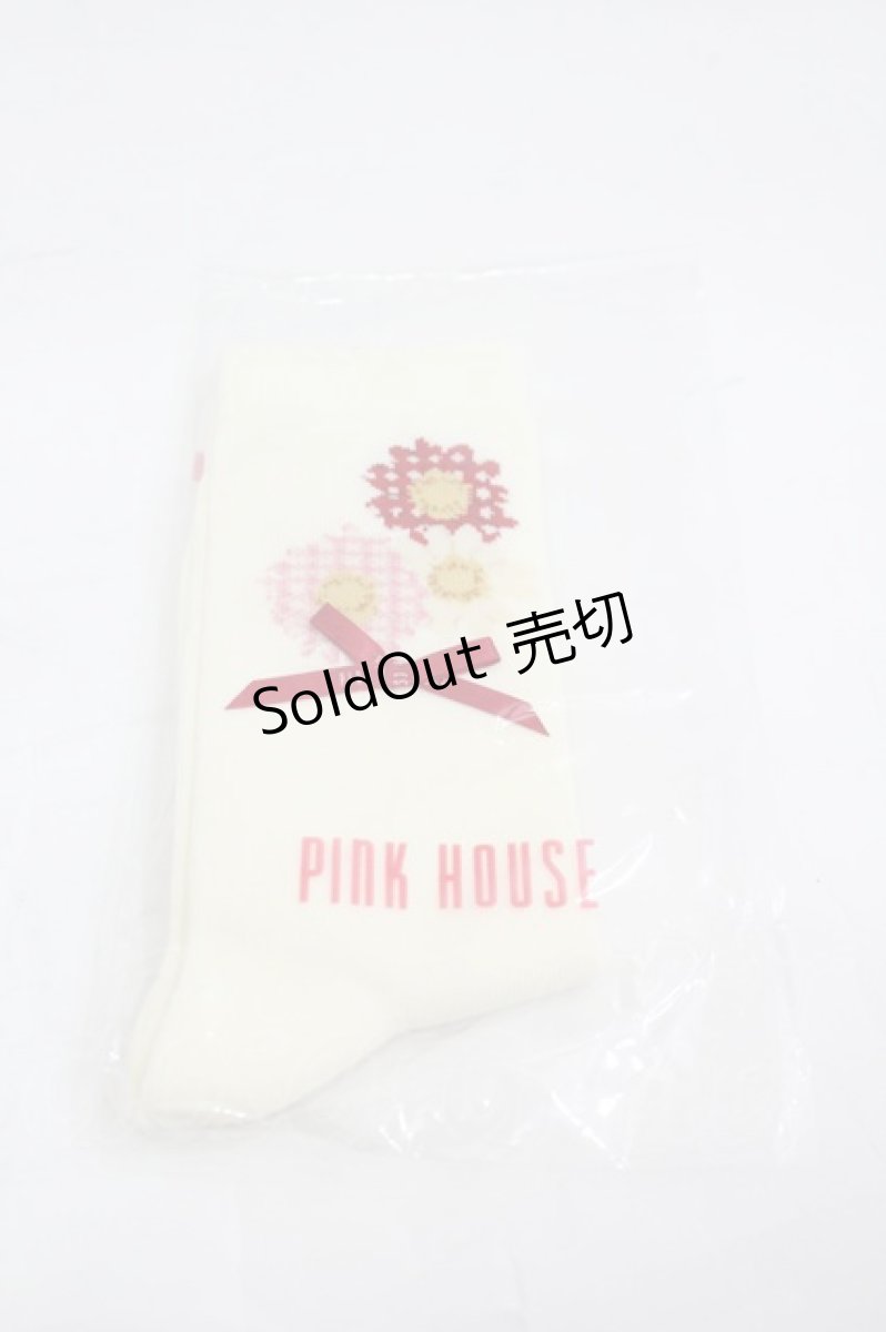 画像1: PINK HOUSE / ひな菊コサージュ柄ソックス  白 I-26-03-16-120-LO-ZA-SA-ZI (1)