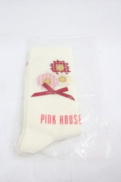 画像1: PINK HOUSE / ひな菊コサージュ柄ソックス  白 I-26-03-16-120-LO-ZA-SA-ZI