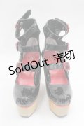 YOSUKE / ３連ベルトチェーン付木底シューズ 22.5 黒×赤 I-26-03-16-124-PU-SH-TE-ZI