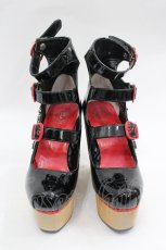 画像1: YOSUKE / ３連ベルトチェーン付木底シューズ 22.5 黒×赤 I-26-03-16-124-PU-SH-TE-ZI (1)