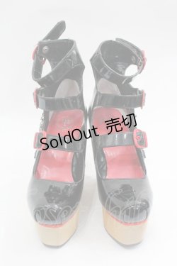 画像1: YOSUKE / ３連ベルトチェーン付木底シューズ 22.5 黒×赤 I-26-03-16-124-PU-SH-TE-ZI