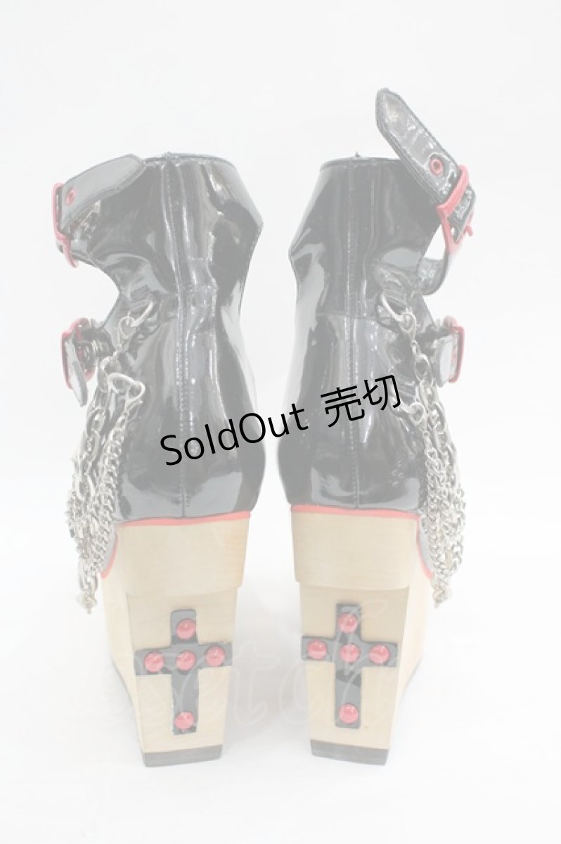 画像2: YOSUKE / ３連ベルトチェーン付木底シューズ 22.5 黒×赤 I-26-03-16-124-PU-SH-TE-ZI (2)