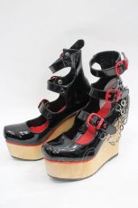 画像3: YOSUKE / ３連ベルトチェーン付木底シューズ 22.5 黒×赤 I-26-03-16-124-PU-SH-TE-ZI (3)